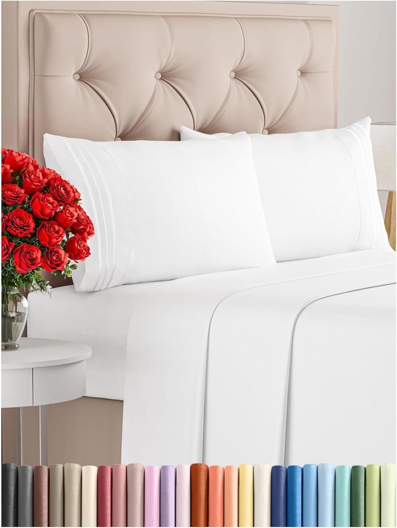 Queen Size 4 Piece Sheet Set - Comfy Breathable & Cooling Bed Sheets Set - Hotel Luxury Bedding for Women, Men, Kids & Teens - Deep Pockets, Easy Secure Fit, Soft and Wrinkle Free - Oeko-Tex - White (01 - White)