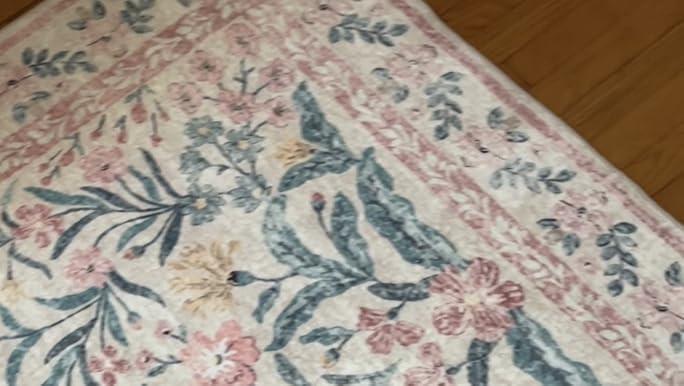 8x10 Washbale Rugs for Living Room, Boho Pink Room Decor for Girls Bedroom, 8 x 10 Soft Non Slip Low Pile Indoor Floral Carpet for Kids Room Playroom Toddler Nursery