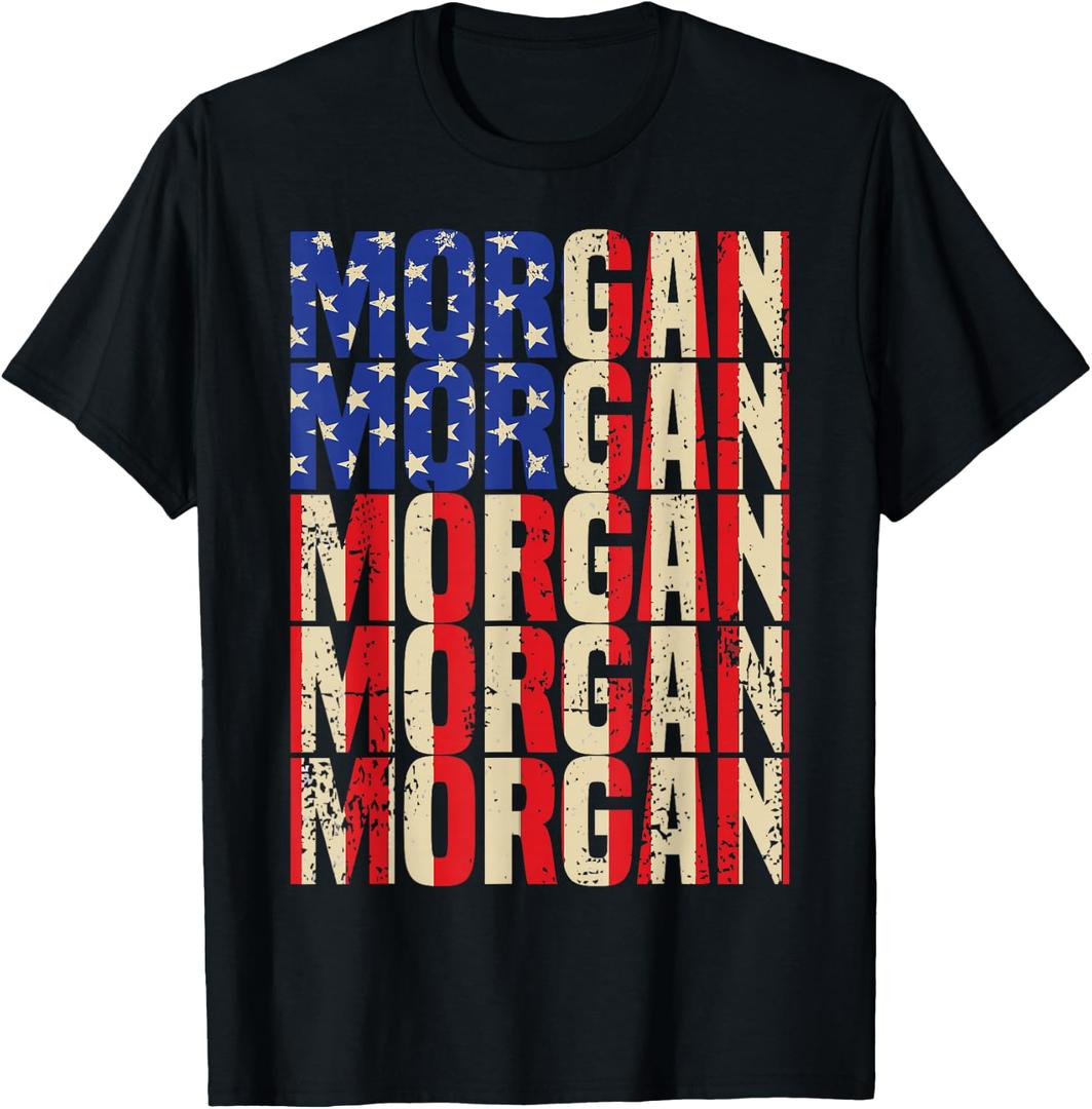 Morgan First Name Boy Men American Flag Vintage Style USA T-Shirt (Black, S)