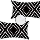HOMFREEST Black and White Outdoor Pillow Covers 12x20 Waterproof Geometric Boho Pillows Patio Furniture Cushion Case Set of 2