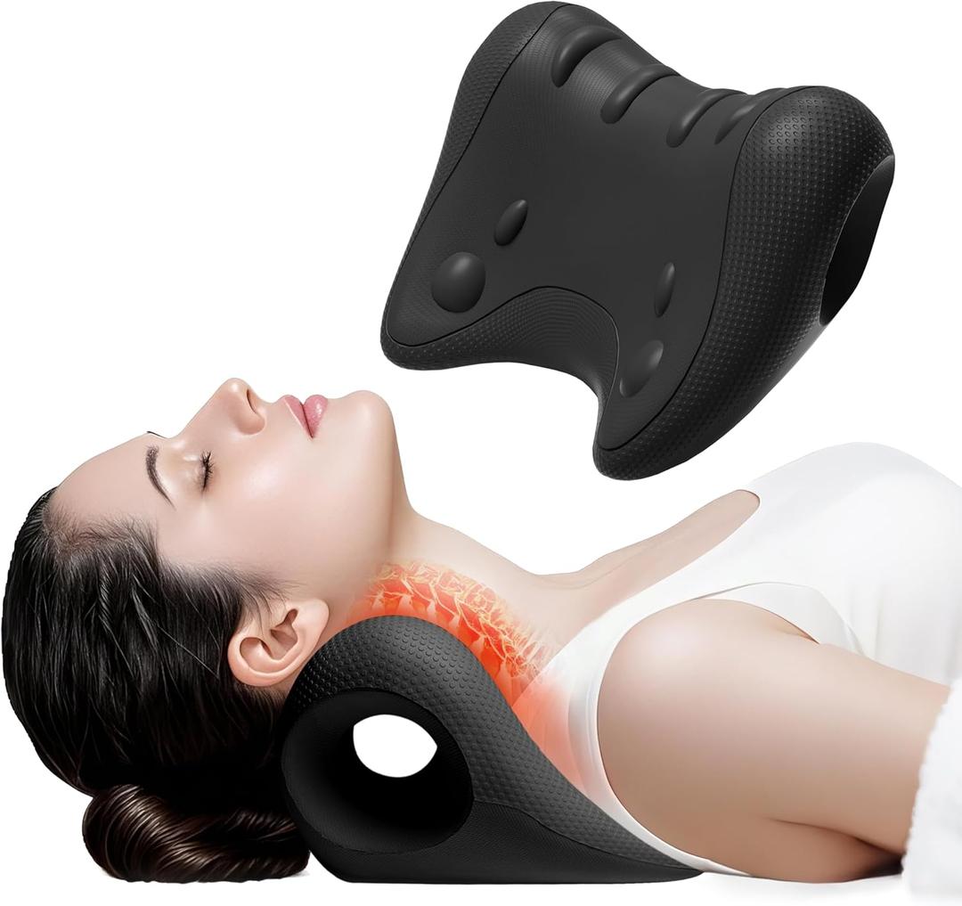 PROIRON Neck and Shoulder Relaxer, Neck Stretcher for Cervical Spine Alignment, TMJ Relief, Nerd Neck, Cervical Traction Device for Tension Headache, Curvature Assist, Pinched Nerve (Black)