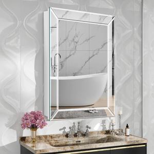 HESONTH Frameless Bathroom Medicine Cabinet with Beveled Edge Mirror,Surface/Recessed Mount Vanity Storage Cabinet for Bathroom,22x30 Inch,WF1001-1626