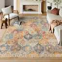 Lahome Moroccan Washable Area Rugs 9x12 Living Room, Soft 9x12 Area Rug for Bedroom, Oriental Non-Slip Non Shedding Throw Large Carpet for Dining Room Office Elise, Cream/Multi (Burnt Orange/Teal Multi)