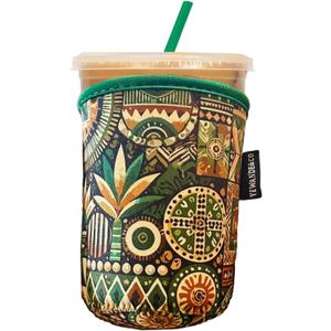 Neoprene Insulated Cup Sleeve for Iced Coffee, Hot & Cold Beverages  Reusable, Washable Drink Holder Cup Sleeve  Anti-Slip, Eco-Friendly, Multi-Color Design (BUSH, SMALL)