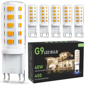 VOLIVO G9 LED Bulb 4W, 40W T4 G9 Halogen Replacement, 2700K Warm White, Ceramic Bi Pin Base, No Flicker 120V 450 LM 360Beam Angle, G9 Light Bulbs for Chandelier, 6 Pack, Non-Dimmable