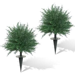 GOVIRAYE Artificial Cedar Topiary Ball Tree 2 Pack, 24" Faux Outdoor Trees with Ground Spike UV Resistant Fake Plant Cypress Bushes Greenery Shrubs for Indoor Front Porch Garden Patio Christmas Decor