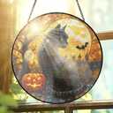 FLAGWIX Halloween Decorations Indoor - Stained Glass Window Hanging 8 inch - Black Cat Gifts for Women Men, Witchy Gifts for Cat Lovers, Sun Catchers, Fall Decor Home