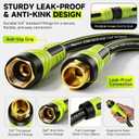 Garden Hose 50ft x 5/8", NON-EXPANDABLE Water Hose Heavy Duty, Flexible, Lightweight, Kink Resistant & Outside Hybrid Hose, Male to Female Fittings