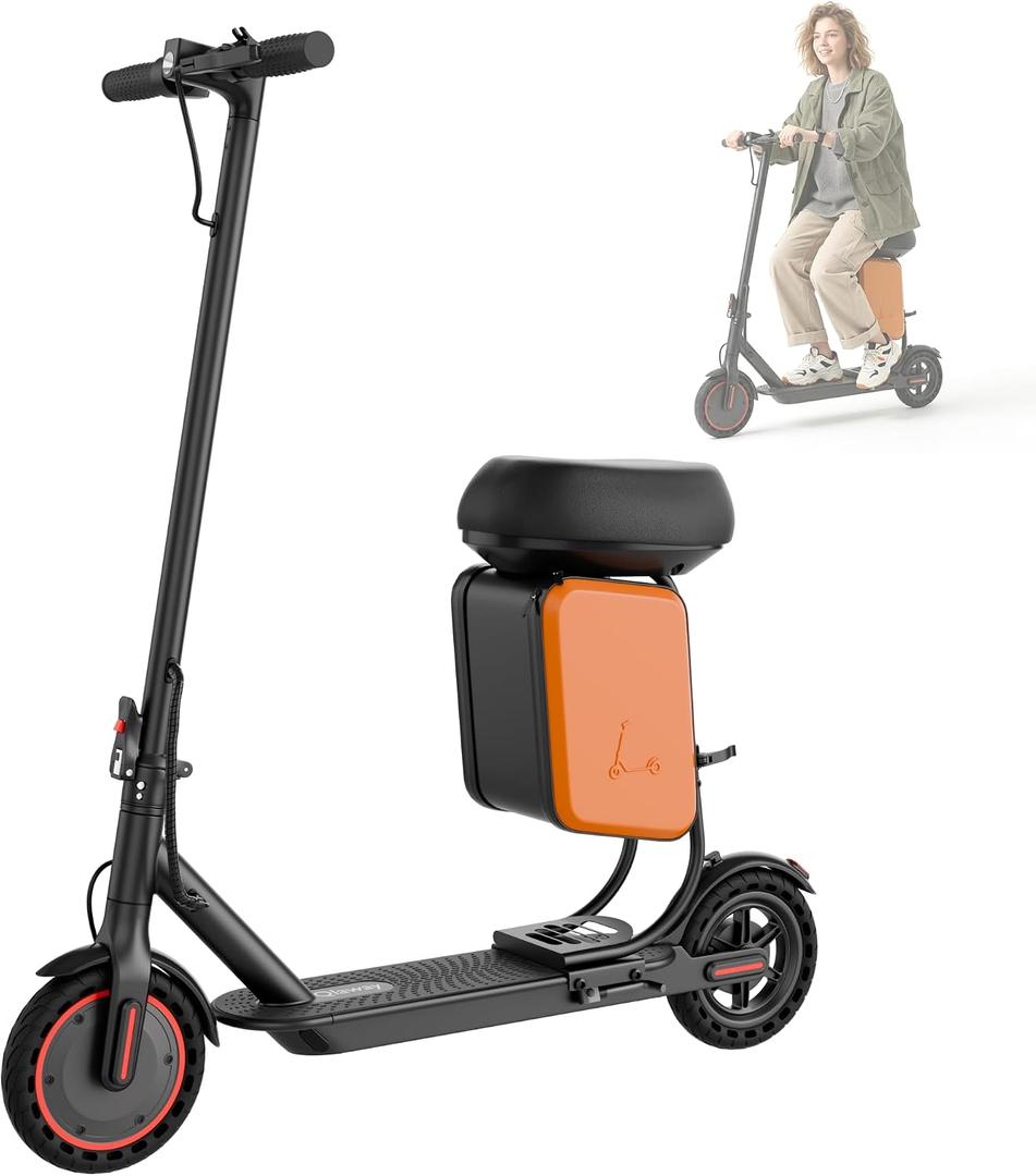 Qlaway Electric Scooter with Seat for Adults, 8.5"/10" Tires, 19/22MPH, 350W/500W Powerful Motor, 15/22 Miles Long Range, Foldable & Portable Commuter Escooter with Dual Braking System, APP Control