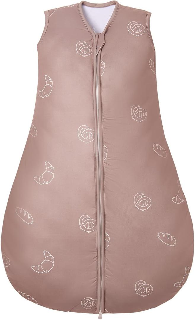 Lilian&Gema Baby Sleep Sack 2.5 Tog Winter Baby Wearable Blanket Sleeveless Infant Cotton Sleeping Sack 2-Way Zipper (Large, Croissant)