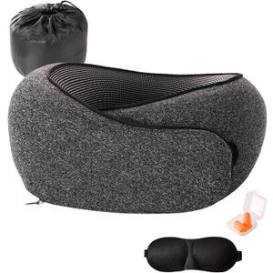Travel Pillow,Travel Neck Pillows for Airplanes,Comfortable Breathable Cover,Memory Foam 360 Degree Support Stowable Pillows,Ideal Accessory for Sleeping Offices and Cars(Black)