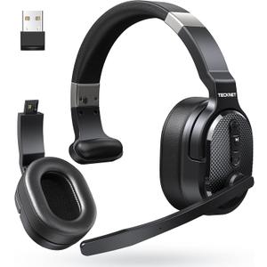 TECKNET Bluetooth Trucker Headset, Single and Dual Ear Wireless Headset with Mic for Work Noise Cancelling, 50Hrs 3 EQ Music Modes Trucker Bluetooth Headphones for PC, Drivers, Office, Call Center