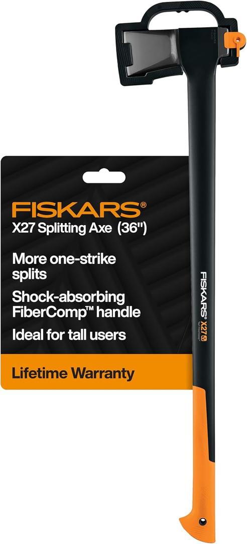 Fiskars X27 Super Splitting Axe, 36" Wood Splitting Axe for Medium to Large Size Logs with Shock-Absorbing Handle, Split Firewood, Forged Steel Blade, Bushcraft Gear and Camping Hatchet
