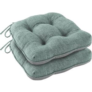 Chair Cushions for Dining Chairs Set of 2, Kitchen Chair Cushions, Chair Pads with Ties Non Slip Backing, Christmas Room Decor, Tufted Memory Foam Seat Cushion 2 Pack, 15.5x15.5x4, Sage Green