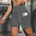 Women's Workout Running Shorts with Deep Pockets High Waisted Tummy Control Yoga Gym Spandex Biker Short Pants (Gray, M)