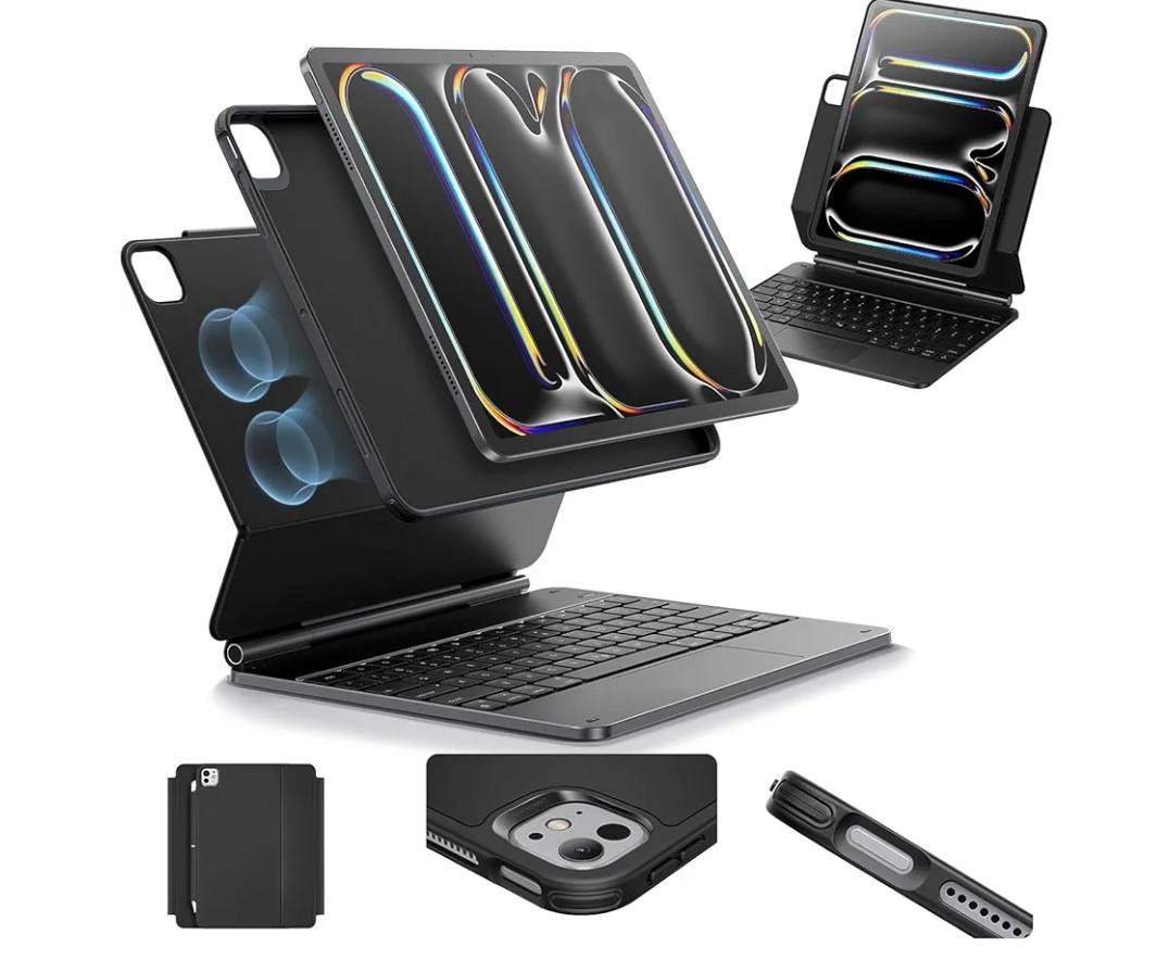 ESR iPad Pro 13 Inch Case with Keyboard (M5/M4, 2025/2024), iPad Pro 13 Keyboard Case with Easy-Set Magnetic Stand, Portrait/Raised Modes for iPad Pro 13, Removable, Rebound 360 Series, Black