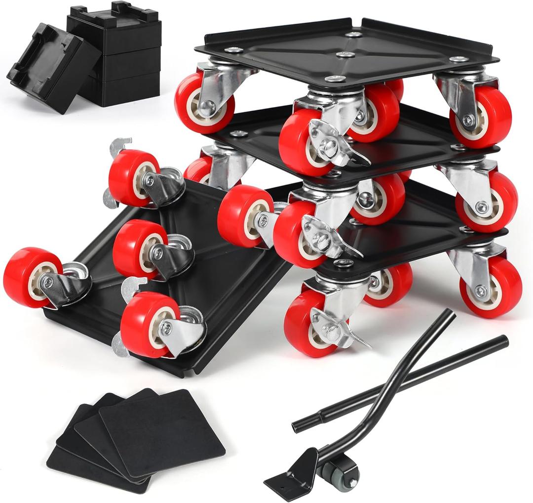 1200 lb Capacity - Heavy Duty Furniture Movers with Wheels and Moving Dolly, Includes Furniture Lifter Jacks Tool Set, Gliders, Sliders, 5 Rollers Casters Cart. Easily Move Furniture, Piano, Equipment (5.3" x 5.3", Black)