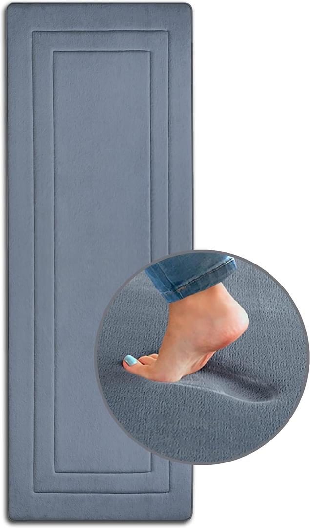 Ultima Comfort Memory Foam Runner Rug - 17" x 47", Non-Slip Kitchen Mat - Extra-Long Bath Mat for Bathroom, Kitchen and Bedroom Floor (Gray Blue)