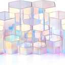 Jetec 12 Pcs Acrylic Display Risers Hexagonal Jewelry Display Stands Perfume Jewelry Showcase Acrylic Jewelry Display Organizer for Collectible Figures Jewelry Display, 6 Sizes (Rainbow Color)