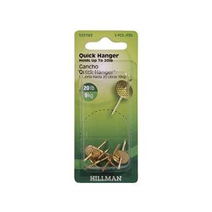 Hillman AnchorWire Brass-Plated One Piece Brass Quick Hanger 5 pk 20 lb. Pack Of 2