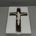 Top Brass Rustic Resin Wall Crucifix  Weathered WoodLook Cross with Gloss White Jesus Figure  Catholic Christian Home Decor Wall Hanging