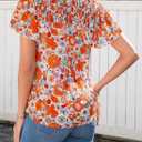 5X SHEWIN Women's Casual V Neck Floral Print Smocked Short Sleeve Chiffon Blouses Bohemian Top Shirts, XL