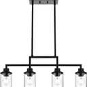 4-Light Dining Room Light Fixture, Linear Kitchen Island Lighting Black Chandelier Farmhouse Pendant Lighting for Kitchen Island Dining Table Living Room, Height Adjustable