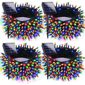 4pk Multi-Colored Solar Christmas Lights Outdoor Waterproof, 400 LED 132 FT Solar Powered LED String Lights Green Wire with 8 Modes, Solar Fairy Lights for Xmas Tree Party Wedding Garden Decorations