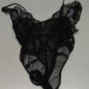 Garmol Women Lingerie Lace Bodysuit Deep V Neck Dobby Mesh Body Suits Teddy (Medium, Black)