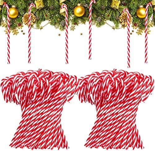 Jetec 300 Pcs Christmas Plastic Candy Cane Ornament 5.9 Inch Christmas Tree Hanging Decor Twisted Crutch for Xmas Gift Holiday Indoor Outdoor Crafts Party Favor (Red and White)