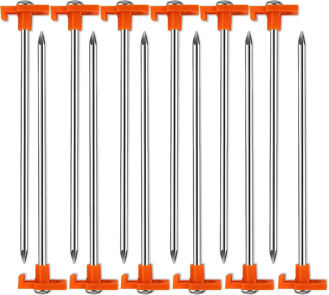 16 Pack Tent Stakes, Galvanized Non-Rust Camping Tent Pegs, 7.1 Inch Heavy Duty Ground Stakes Canopy Anchors - Orange Hiking (16, Orange)
