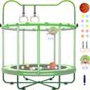 Gardenature 5ft/60'' Toddler Trampoline for Ages 1-6, Indoor & Outdoor Mini Trampoline With Adjustable Gym Bar, Enclosure for Baby, Gift for Boys & Girls (Green)