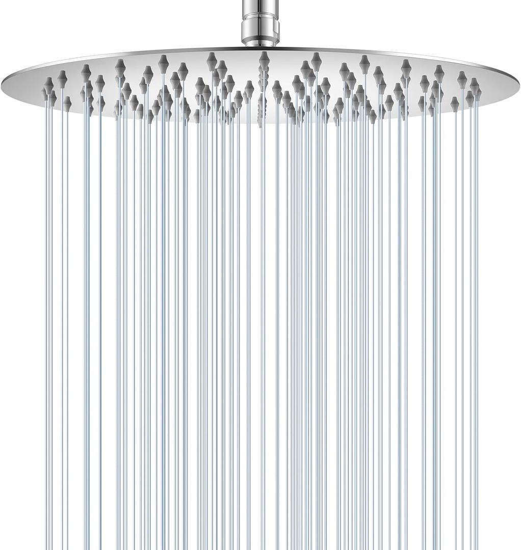 12 inch Ceiling Rainfall Shower Head Chrome - All Metal Stainless Steel Full Body Round Rain Shower with 120 Silicone Nozzles Modern Bathroom