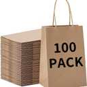 BAG BOX 100 Pcs Small 5.9x3.1x8.25 Inch Brown Kraft Paper Gift Bags with Handles for Bulk Wedding, Party Favors, Grocery, Shopping, Retail Merchandise, Gift Sacks
