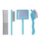 Gently Grooming Slicker Brush with Coated Tips for Long-Haired Dogs-Ergonomic Wooden Handle, Long Pins for Grooming Goldendoodles Poodles Blue