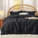 Bedsure Full Comforter Set - Black Comforter, Boho Tufted Distressed Vintage Bedding for Kids, 3 Pieces Farmhouse-Style Bed Set for All Seasons, Fluffy Soft Bedding with 2 Pillow Shams