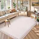 GarveeHome 8x10 Cross Bordered Living Room Rug Non Slip Neutral Carpet | Washable Low Pile Area Rugs for Bedroom Classroom Stain Resistant Geometric Soft Carpet for Home Office, Light Beige/Seashell