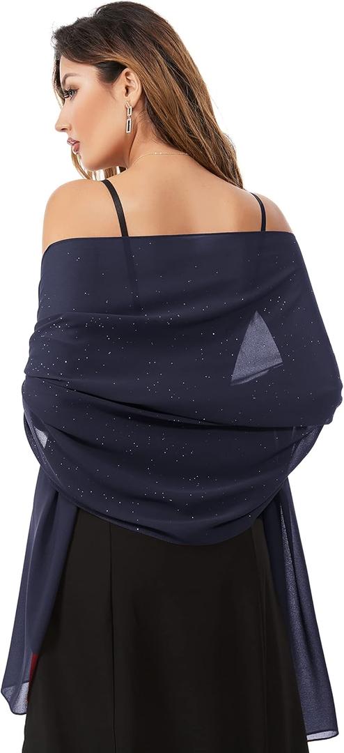 Shawls and Wraps for Evening Dresses Sheer Chiffon Women Elegant Soft Silky Sparkly Wedding Bridal Scarf (74.8*27.6in)