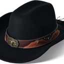 Wide Brim Cowgirl Hat Men Large Wide Brim Cowboy Hats for Women with Buckle Belt Classic Cowboy Outfits (Brown, M)