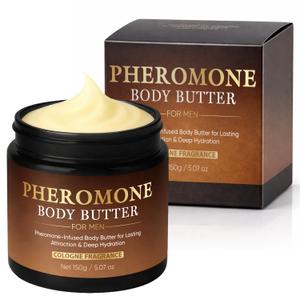Pheromone Body Butter for Men, Cologned Skin Body Cream with Shea Butter, Cocoa Butter & Coconut Oil, Non-Greasy, Long-Lasting Scent, Alcohol-Free, Vegan, 5 oz (1 pack)