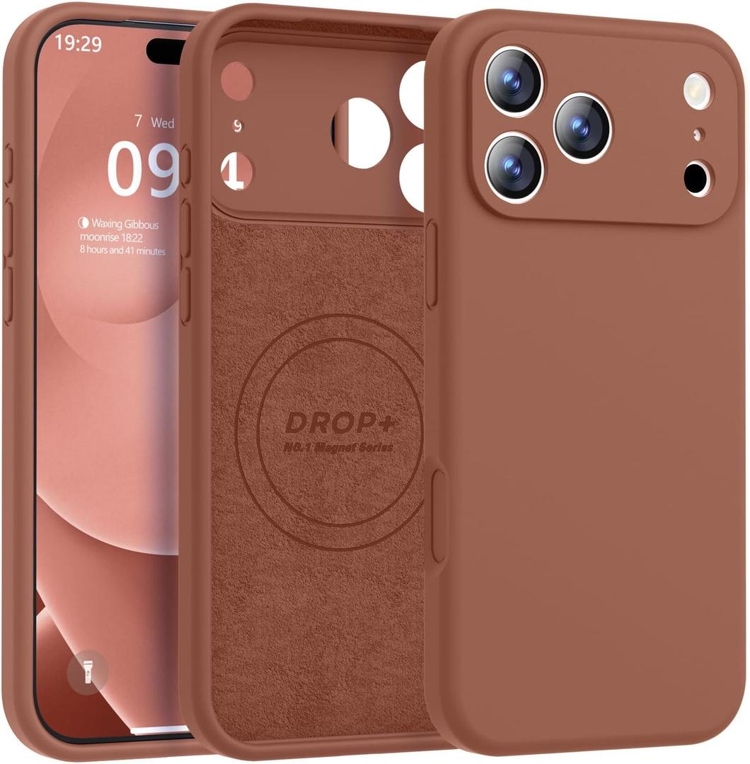 Ktele Magnetic for iPhone 17 Pro Case [Compatible with Magsafe] [Premium Silicone Satin-Smooth Touch] Slim Shockproof Anti-Scratch Microfiber Lining Case, 6.3 inch, Caramel