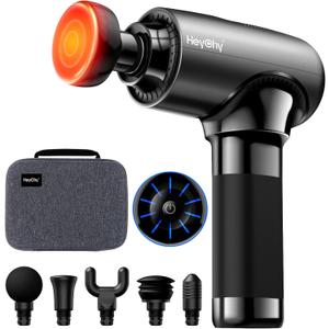 Massage Gun Deep Tissue with Heat Head, Handheld Muscle Back Massager with Carry Case, Portable Percussion Massager Gun with 6 Replacements for Athletes Pain Relief