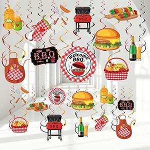 Ireer 52 Pcs Summer Picnic Party Hanging Decor Picnic Birthday Hanging Swirl BBQ Decoration Swirls for Barbecue Decor for Birthday Carnival Summer BBQ Party Supplies Decoration