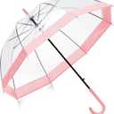 Clear Bubble Umbrella 46 Inch Automatic Open See Through Umbrella for Wedding Outdoor (Pink)
