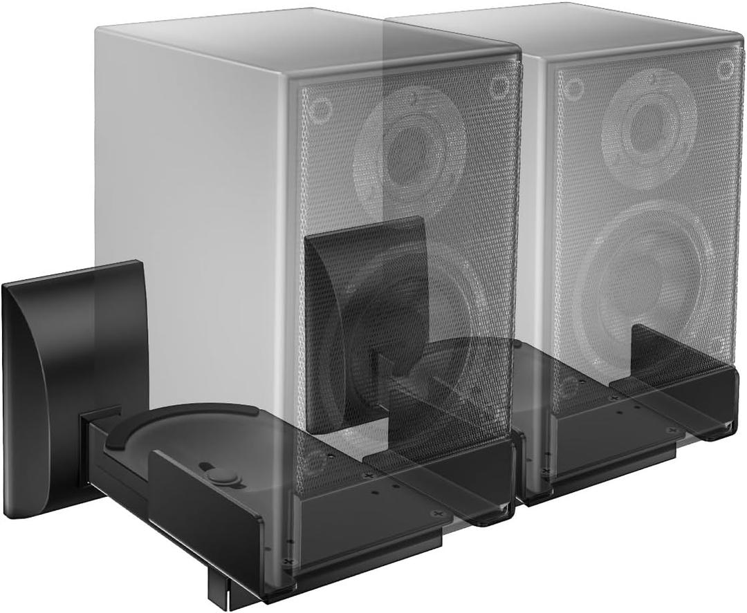 WALI Speaker Wall Mount, Surround Sound Speaker Stand with Adjustable Swivel Tilt Angle, Standard Bookshelf Speaker Mount for Living Room, Home Theater, Hold Up to 55 Lbs, (SWM201), 2 Pack, Black