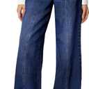 Sidefeel Womens Wide Leg Jeans High Waisted Straight Leg Stretchy Jeans Trendy Seamed Front Loose Denim Pants Navy Blue Size 10
