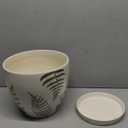 Ceramic Planter - 10 Inch Plant Pot for Outdoor Flowers with Drainage Hole and Saucer, Boho Round Decorative Indoor Flower Pot, Gifts for Plants Lovers, Home Patio Garden Room Decor, White (Fern Leaves White)