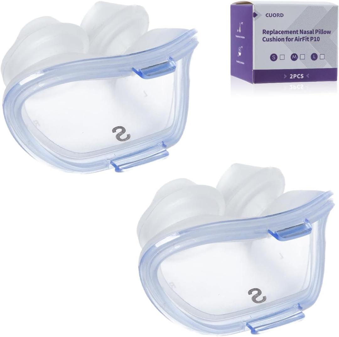 Replacement Nasal Pillow Cushion for ResMed AirFit P10, FSA/HSA Eligible, Compatible with Original Airfit P10 Frame, Reliable Seal & Soft Replacement Silicone CPAP Mask Cushion, 2-Pack, Small