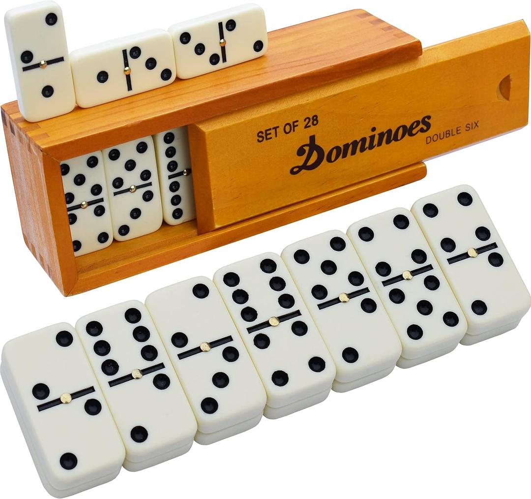 Queensell Dominos Set for Adults  Dominoes - Classic Board Games, Double 6 Dominoes Family Games for Kids and Adults - Double Six Standard Dominos Set 28 Tiles with Wood Case, Juegos de Mesa