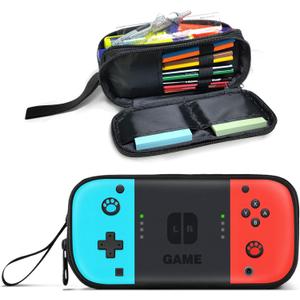 Gamer Pencil Case for Boys, Large Boys Pencil Pouch for Kids Teens School, Big Capacity Pen Box Pen Bag Organizer with 2 Compartments & Zipper (Game-Red & Blue)